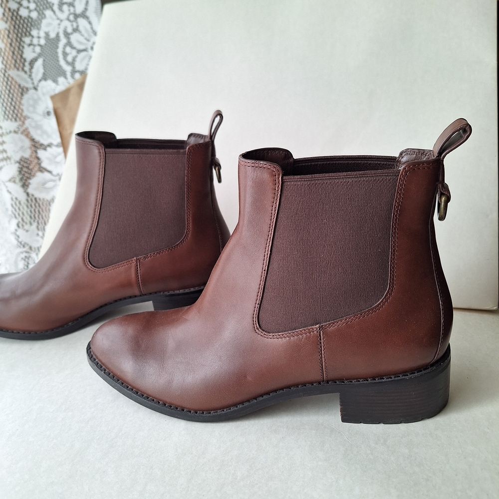 Cole Haan Waterproof Brown Leather Newburg Chelsea Boots Booties - Picture 8 of 13